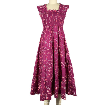 Hill House Home Smocked Burgundy Botanical Ellie Dress Size XS