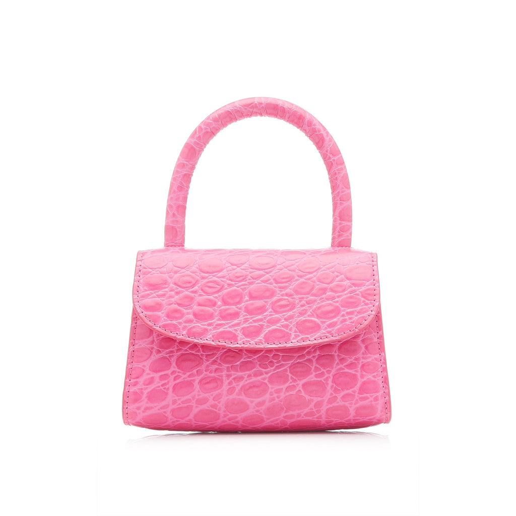 By Far Mini Pink Leather Croc-Embossed Shoulder Bag