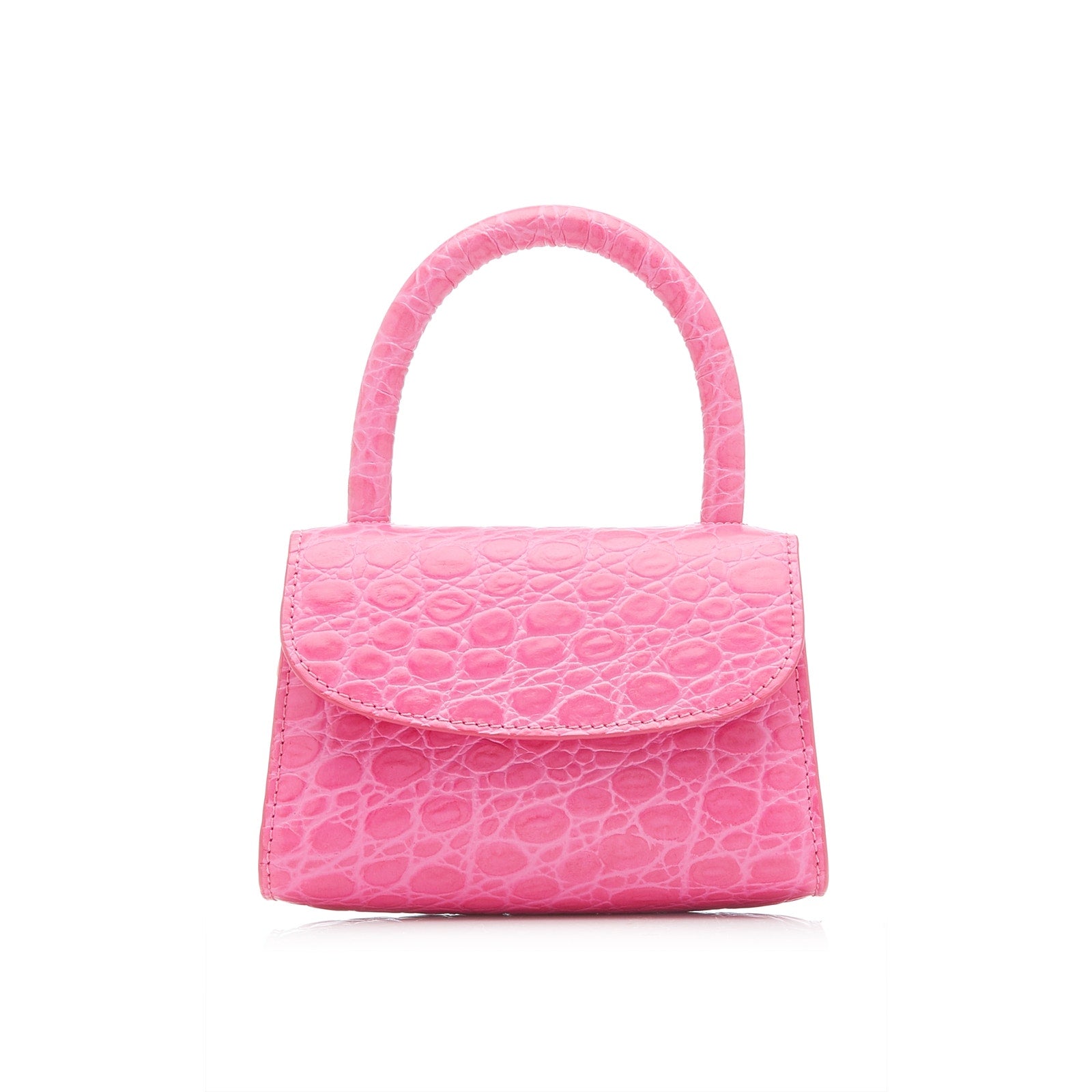 By Far Mini Pink Leather Croc-Embossed Shoulder Bag