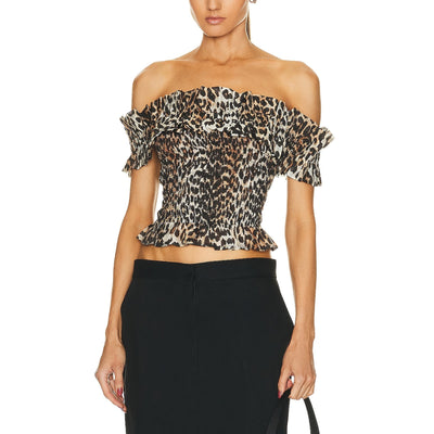 Ganni Ruffled Black Off Shoulder Top Size 34 EU / US 2