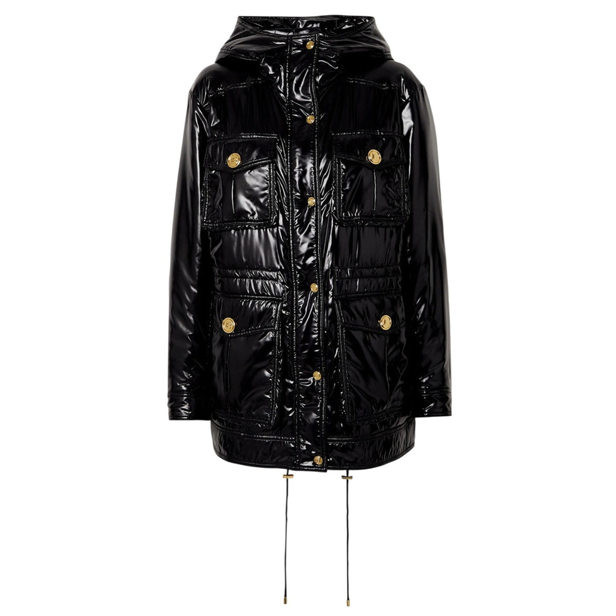 Balmain Glossy Hooded Puffer Jacket Size 42 FR / 10 US