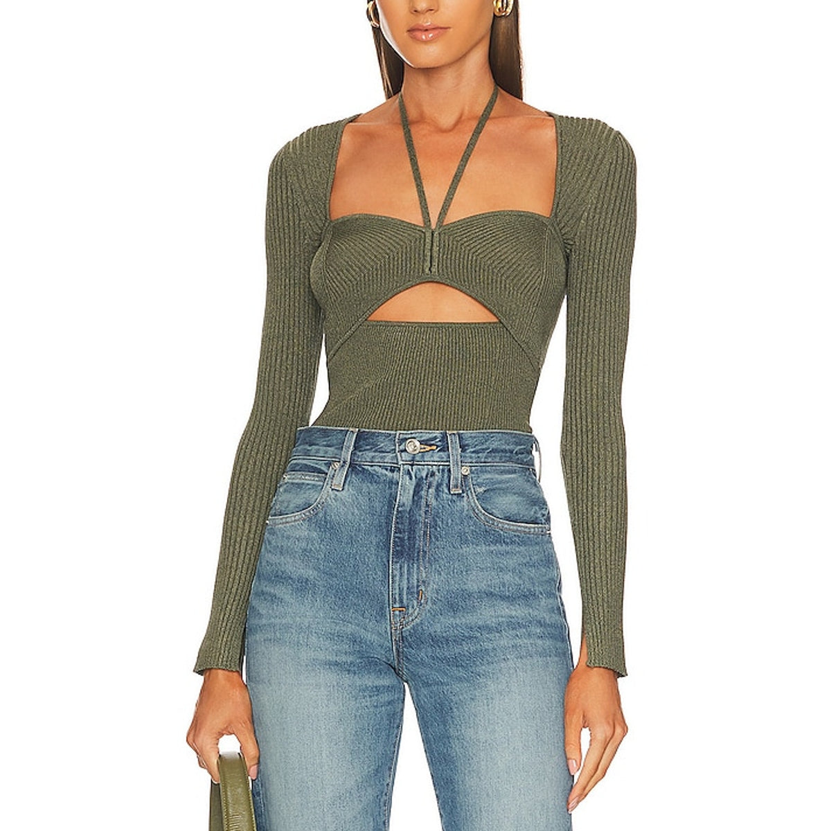 Simkhai Ribbed Green Alexia Halter Top Size M