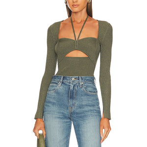 Simkhai Ribbed Green Alexia Halter Top Size M