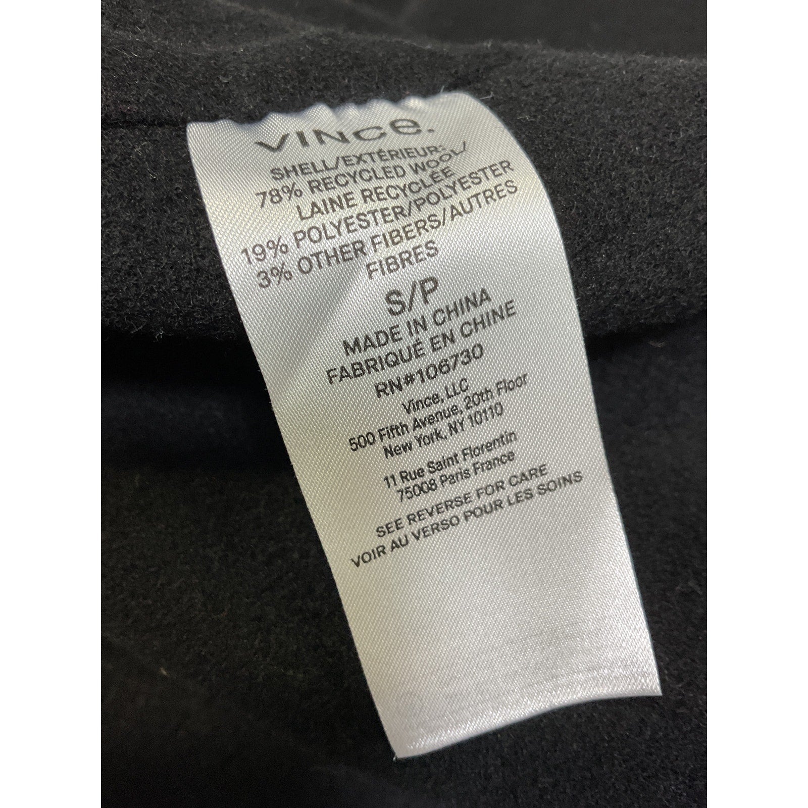 Vince 'Recycled' Black Wool Blend Shirt Coat Size S