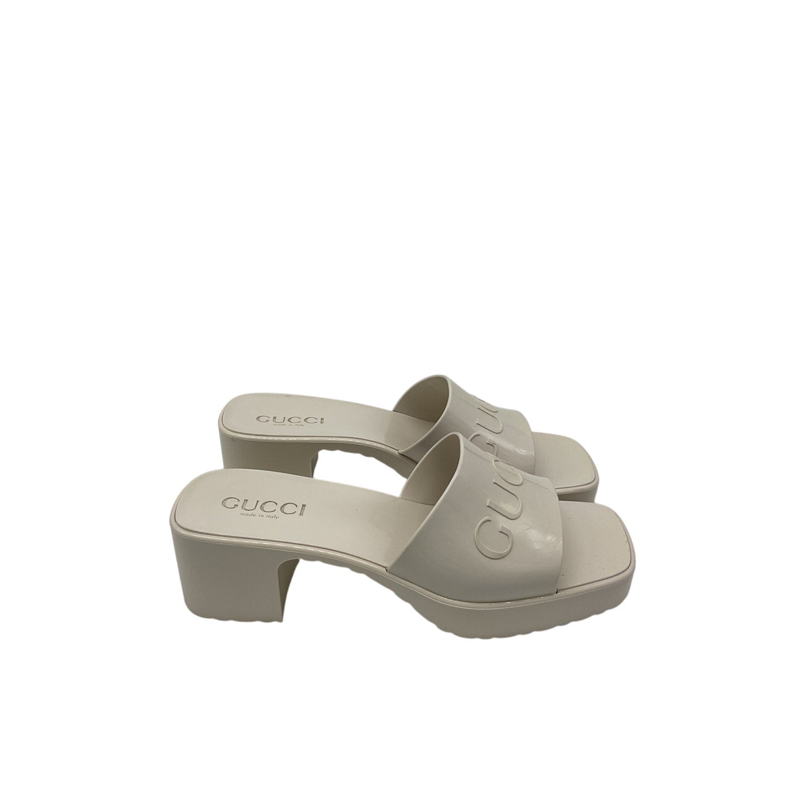 Gucci White Rubber Logo Platform Slide Sandal Size 7
