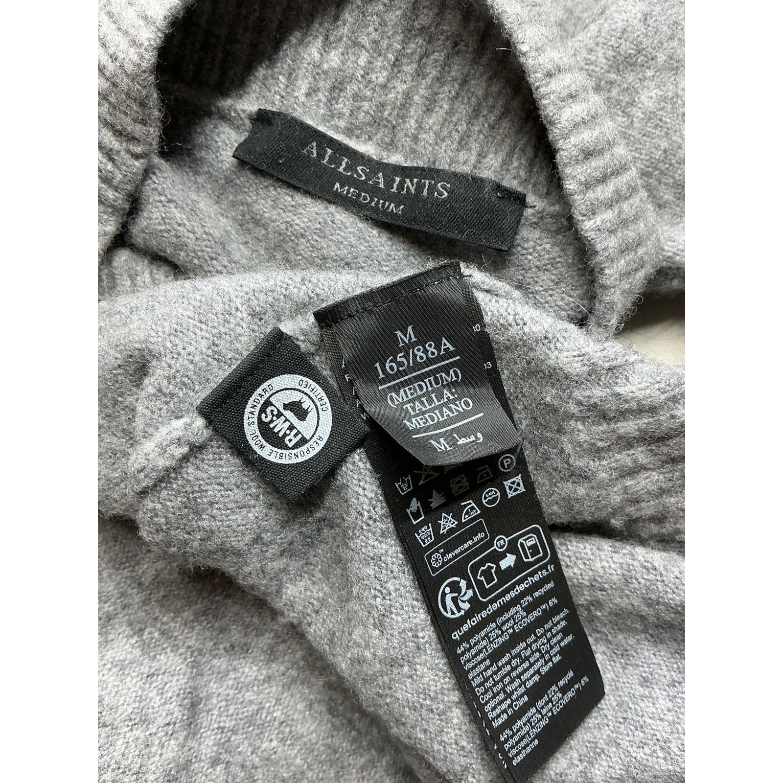 Allsaints 'Asha' Grey Wool Oversize Mock Neck Sweater Size M