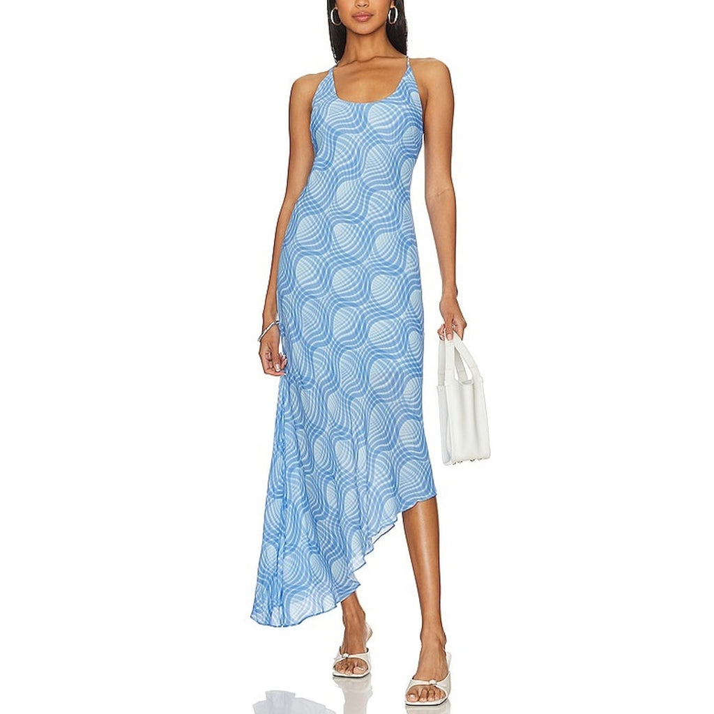L'Academie 'Sigrid' Blue Viscose Midi Dress Size XS