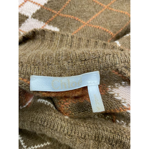 Chloé Argyle Cedar Green Turtleneck Sweater Size XS