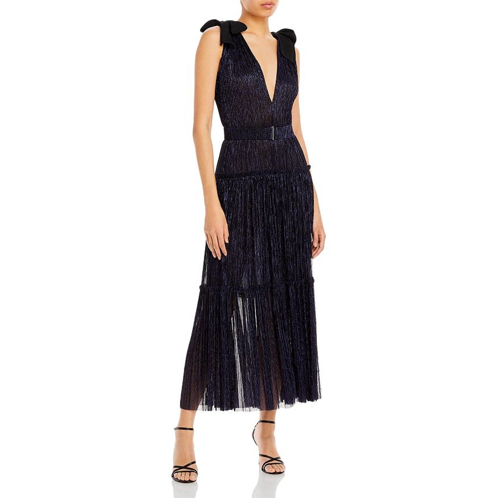 Sabina Musayev 'Ray' Blue Polyester Bow Pleated Maxi Dress Size XS - NWT