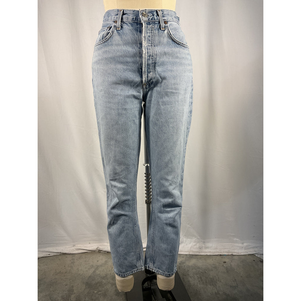 Agolde 'Riley' Blue High Rise Straight Crop Denim Jean Size 26