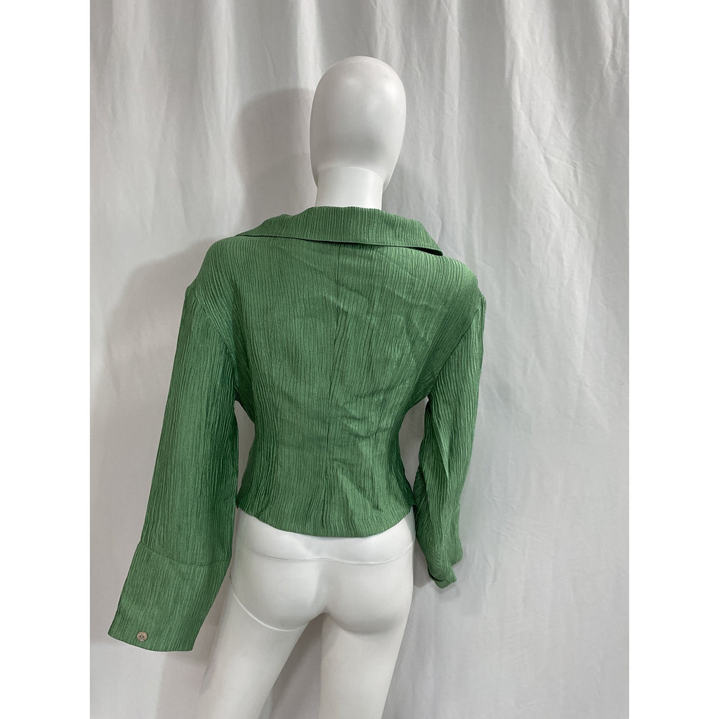 Nanushka 'Idris' Green Ruched Long Sleeve Blouse Size XS