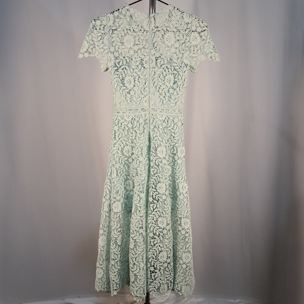 Self-Portrait 'Rose' Green Floral Lace Short Sleeve Midi Dress Size 4