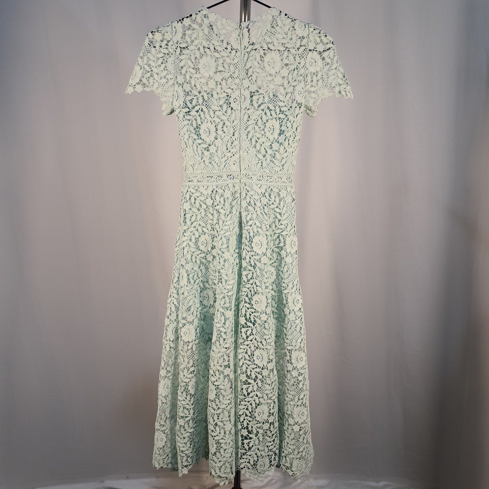 Self-Portrait 'Rose' Green Floral Lace Short Sleeve Midi Dress Size 4