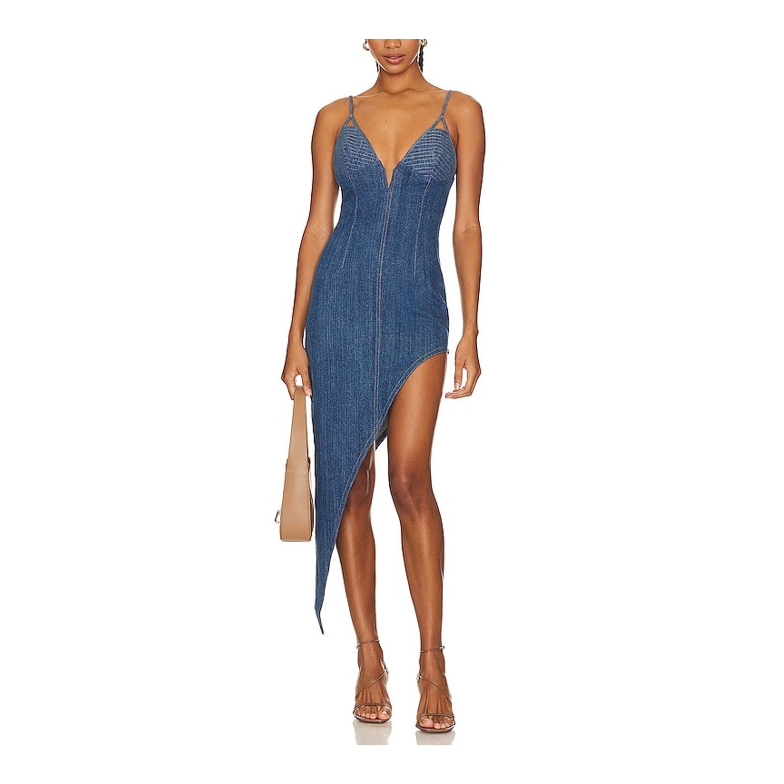 Fleur Du Mal 'Asymmetrical' Blue Cotton Denim High Leg Dress Size 0