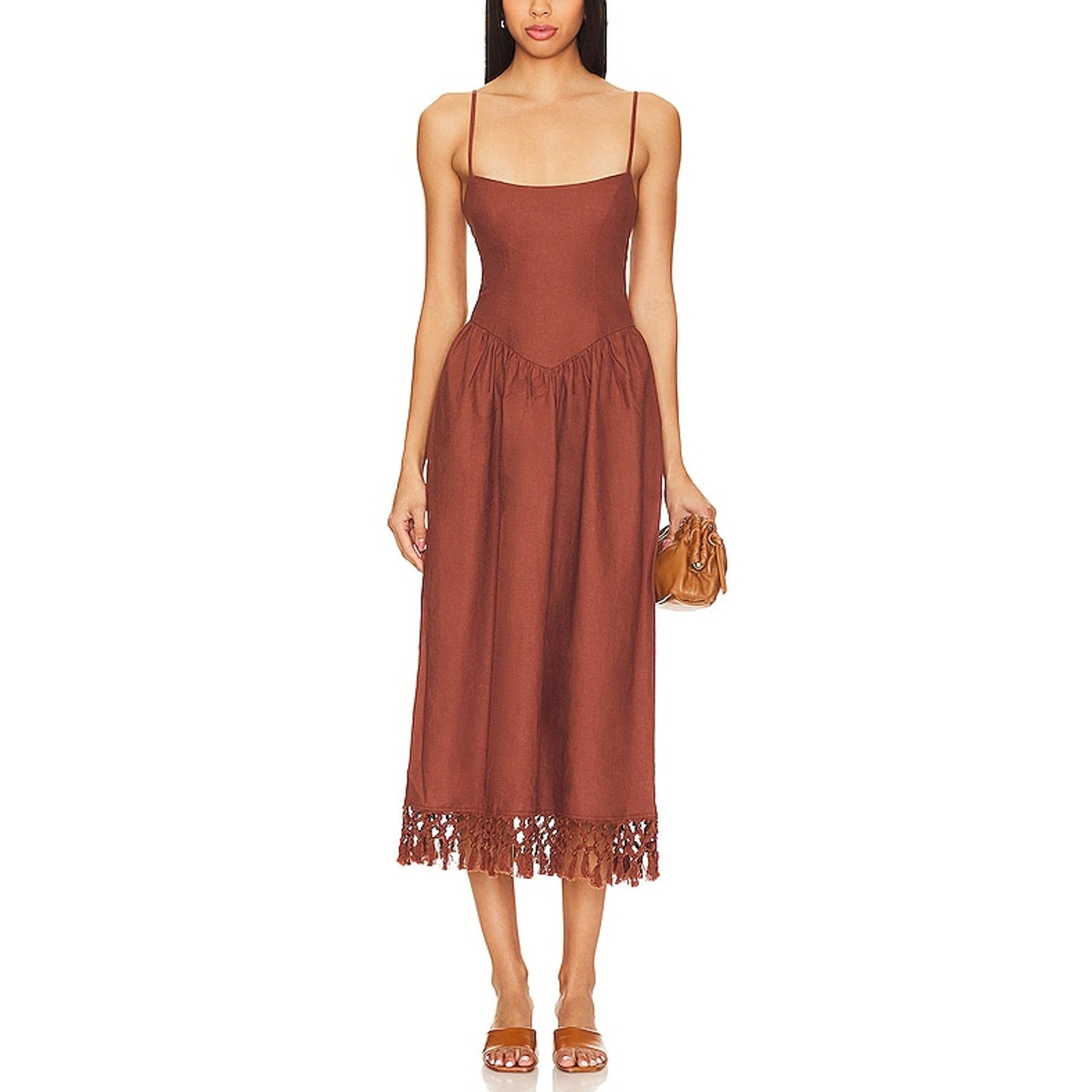 Tularosa 'Lexi' Brown Linen Midi Dress Size L