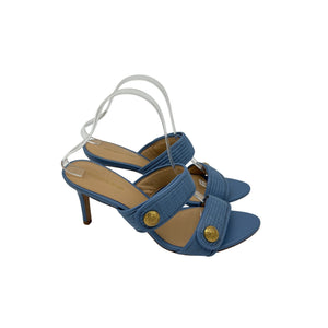 Veronica Beard 'Sona' Blue Leather Raffia Sandal Size 9.5