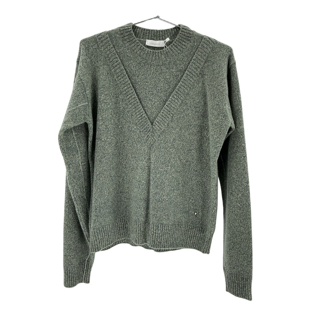 Paco Rabanne 'Layered' Green Wool Embellished Wool-Blend Sweater Size L