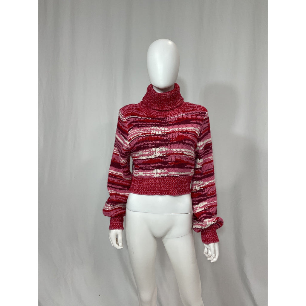 For Love & Lemons 'Wilma' Pink Cropped Ballon Sleeve Turtleneck Size M