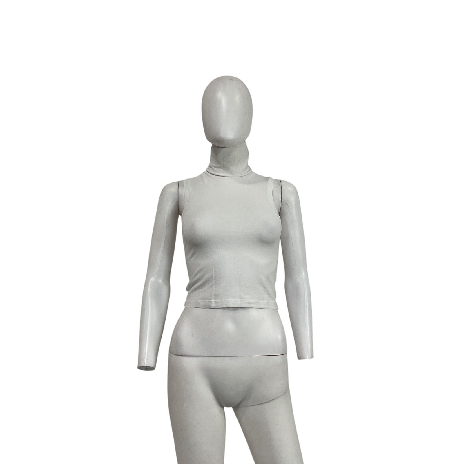 Helsa Jersey Cropped Turtleneck White Cotton Tank Top Size S