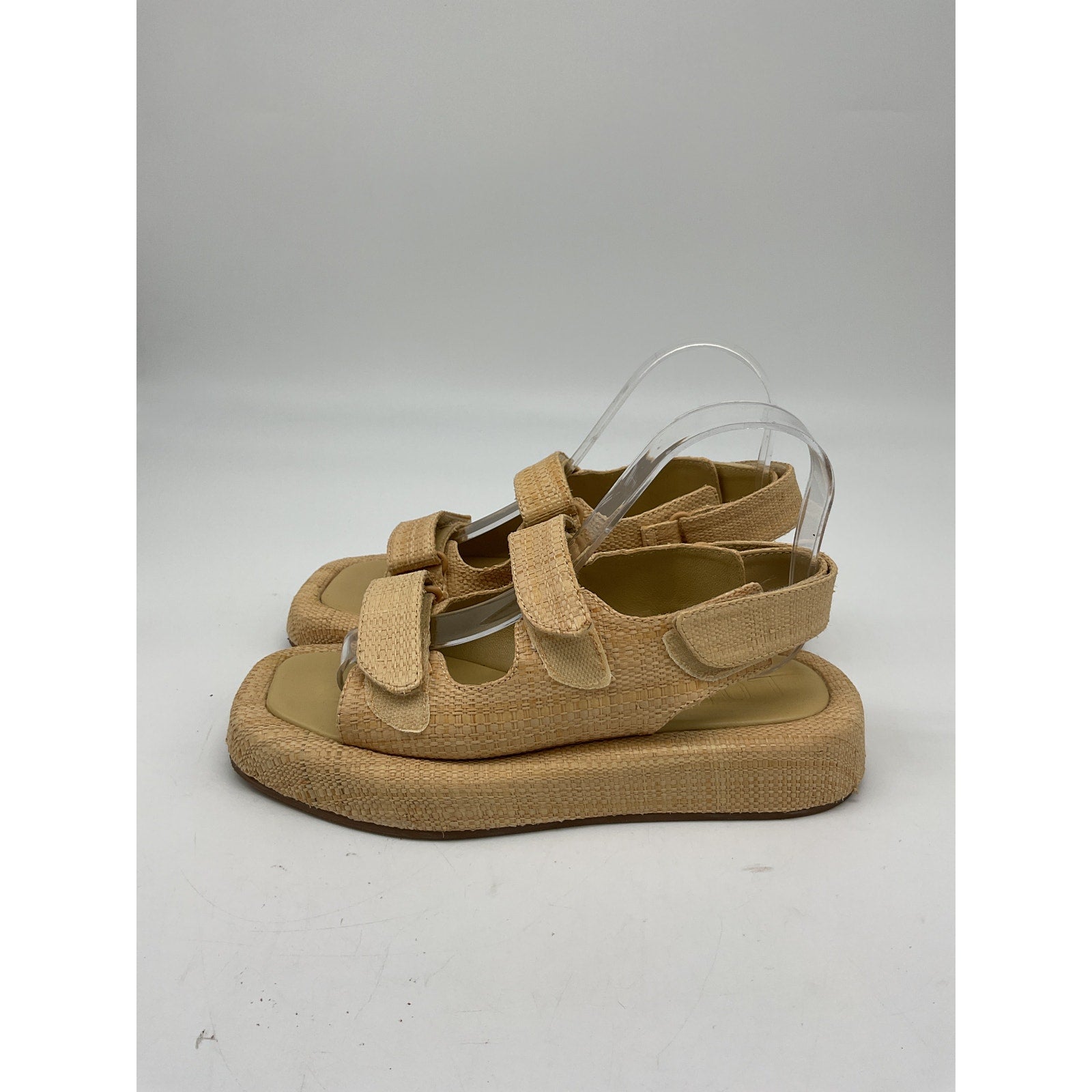 Loeffler Randall Beige Raffia Two Band Platform Sandals Size 6