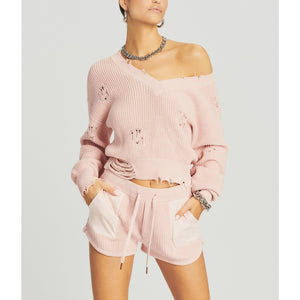 Retrofête 'Syd' Pink Cotton V Neck Sweater Size XS