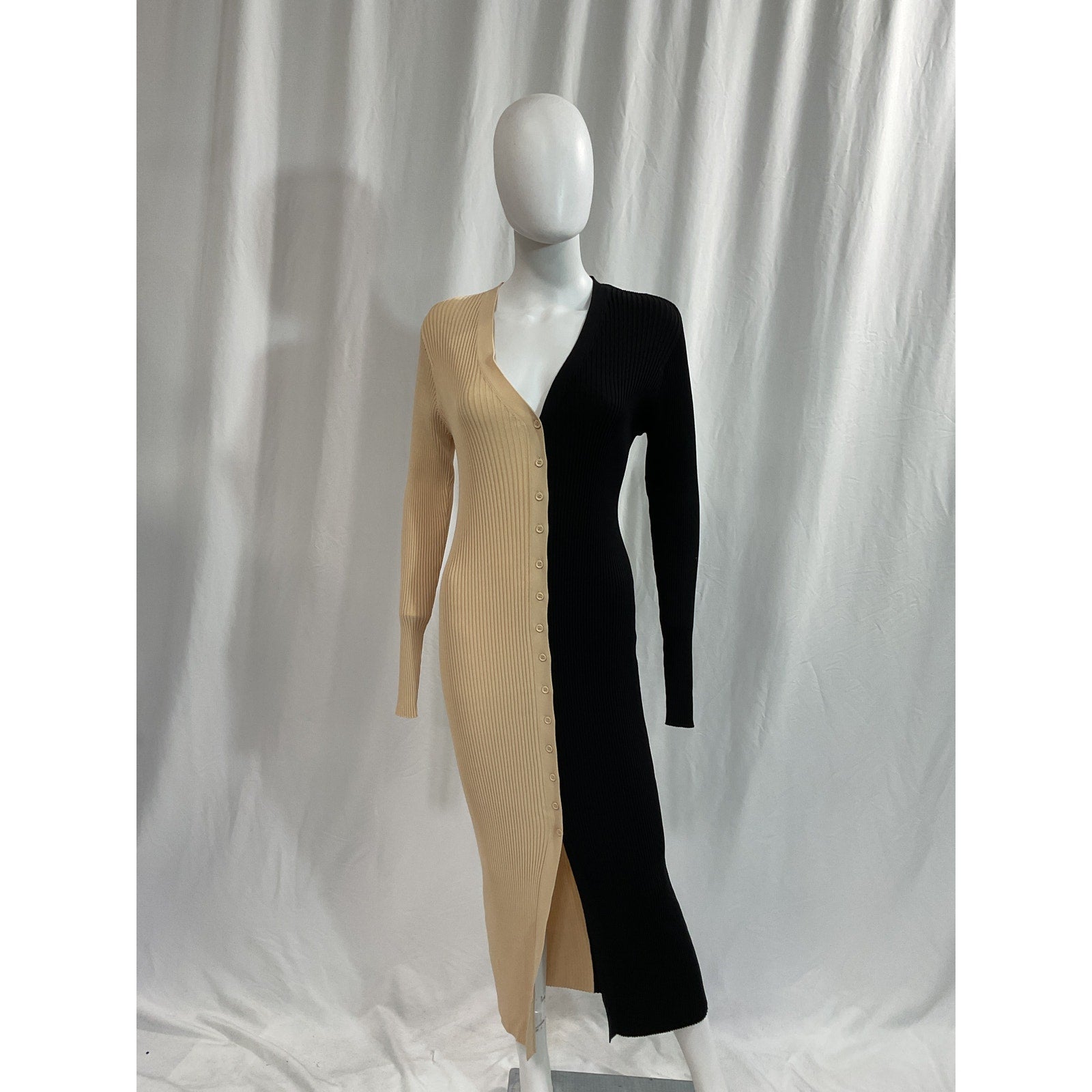 Staud 'Shoko' Black V Neck Long Sleeve Sweater Midi Dress Size M