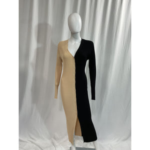 Staud 'Shoko' Black V Neck Long Sleeve Sweater Midi Dress Size M