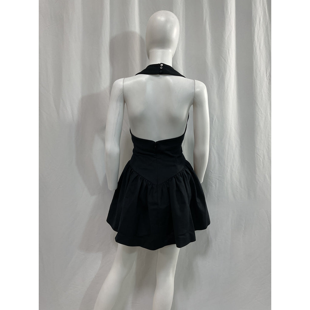 Helsa 'Faille' Black Poplin Halterneck Mini Dress Size L