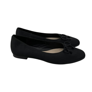 Porte & Paire Bow Embellished Black Satin Ballet Flats Size 38.5 EU / 8.5 US
