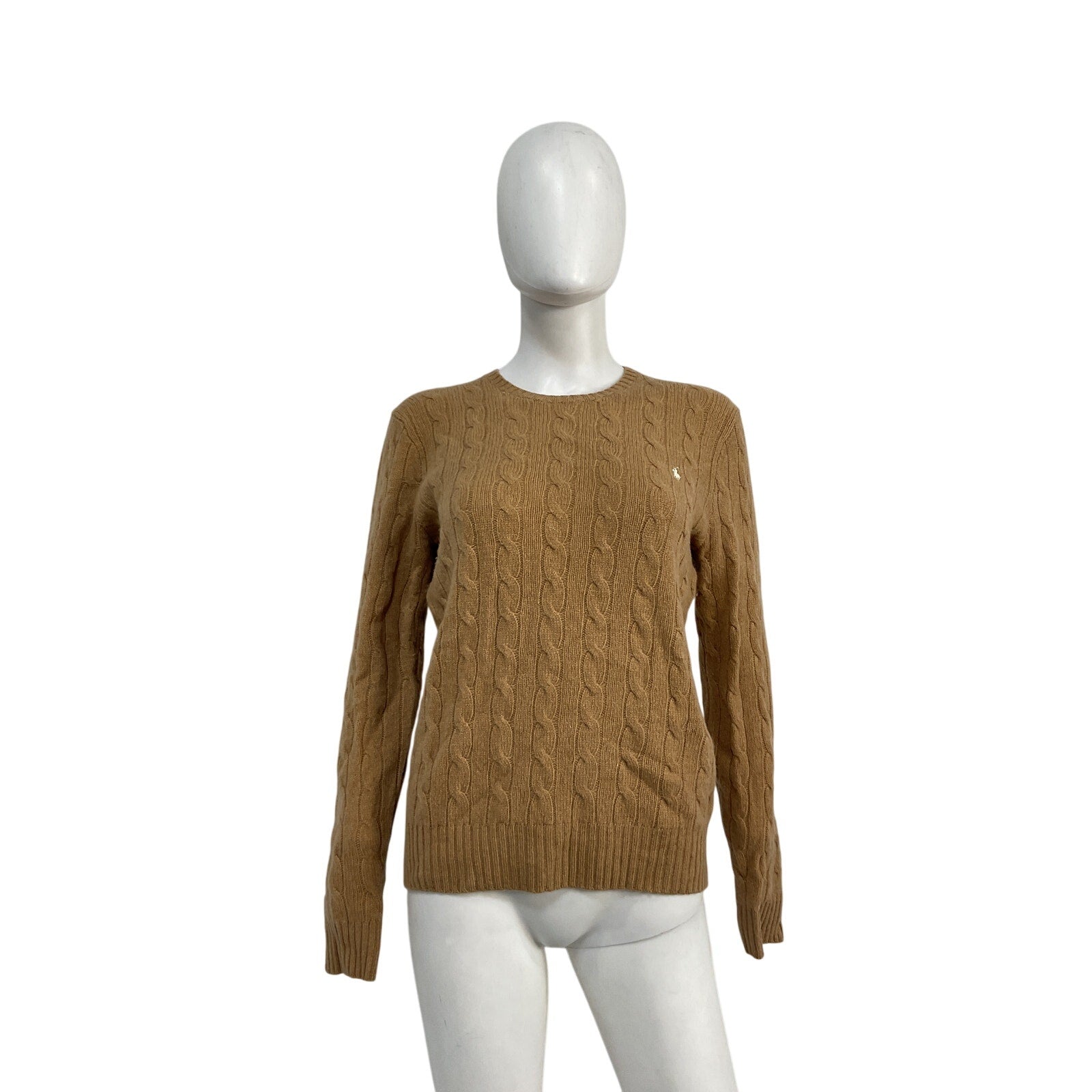 Ralph Lauren Brown Cable-Knit Wool-Cashmere Sweater Size L