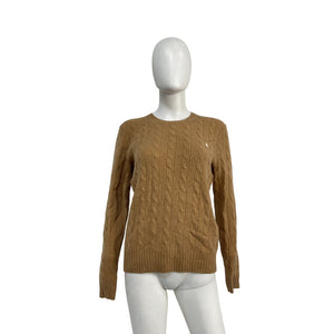 Ralph Lauren Brown Cable-Knit Wool-Cashmere Sweater Size L