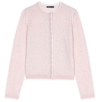 Maje Embellished Pink Rhinestone Button Front Cardigan Size M