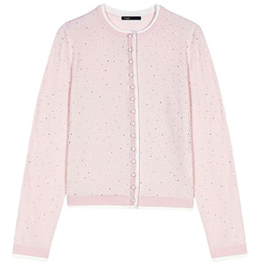 Maje Embellished Pink Rhinestone Button Front Cardigan Size M