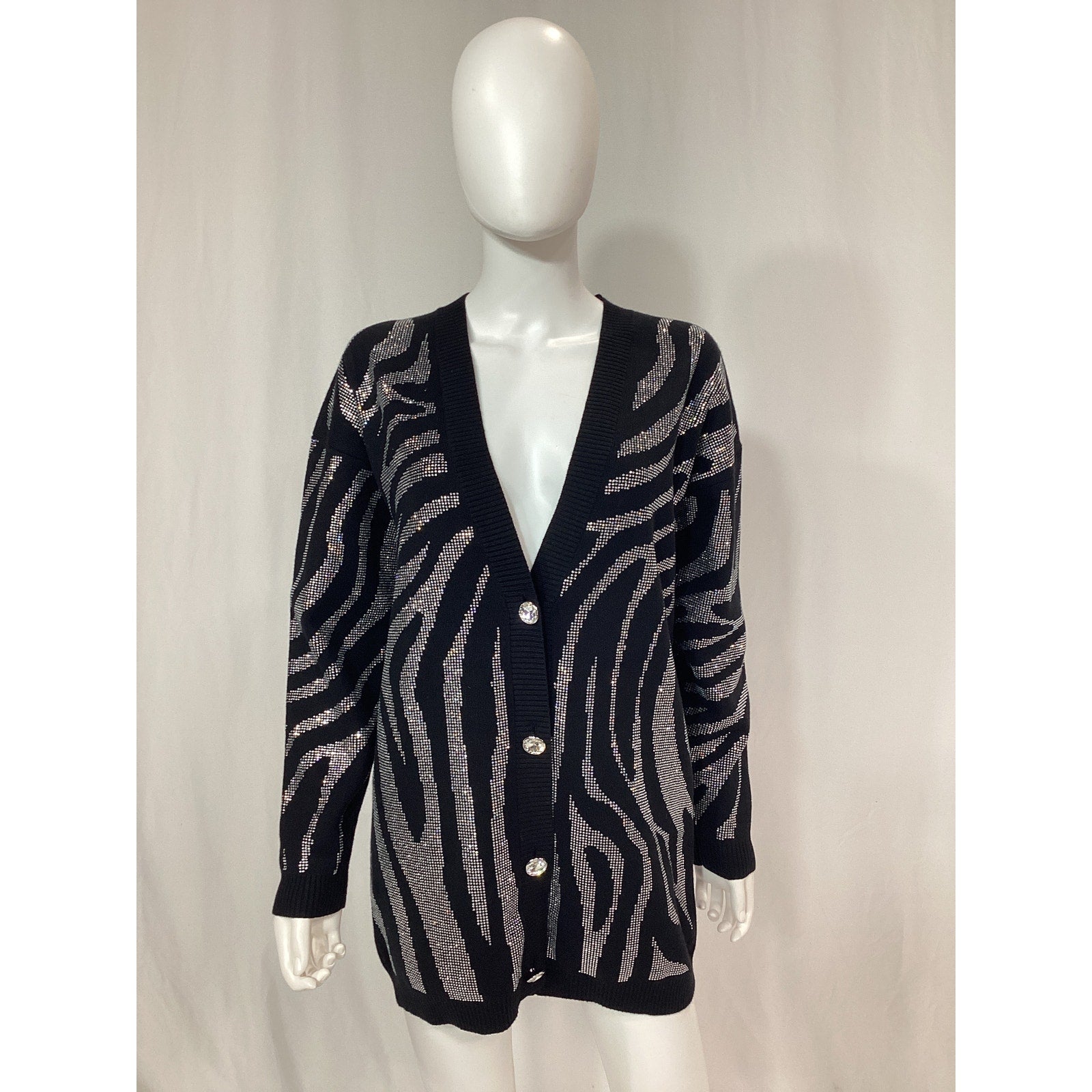 Retrofete 'Natalya' Black Knit Crystal Embellished Cardigan Size XS