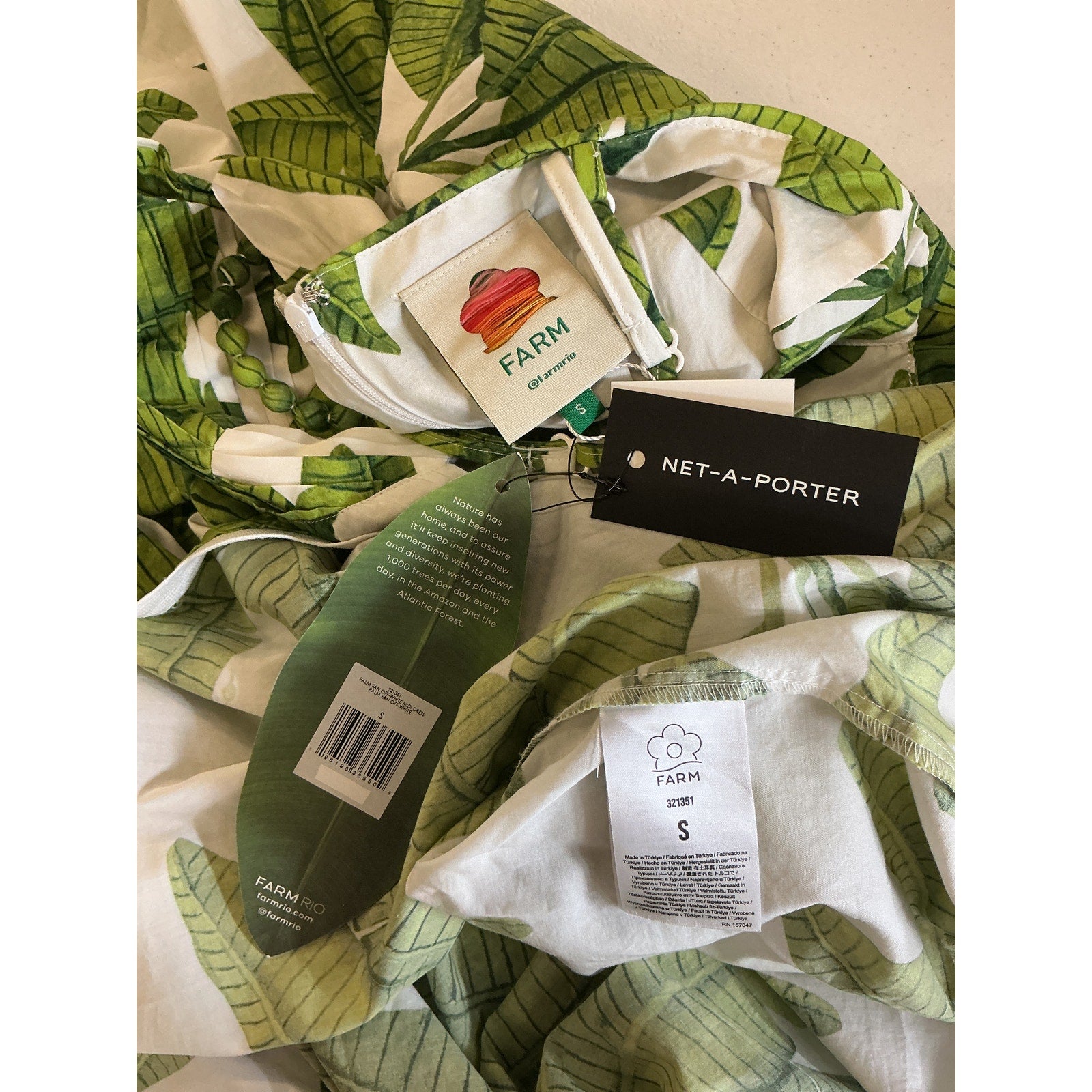 Farm Rio 'Tiered' Green Cotton Printed Midi Dress Size S - NWT