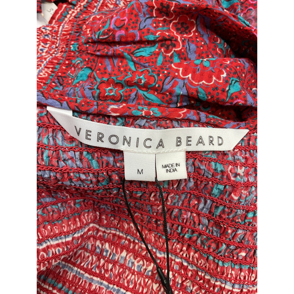 Veronica Beard 'Sarah' Red Viscose Floral Tie Top Size M