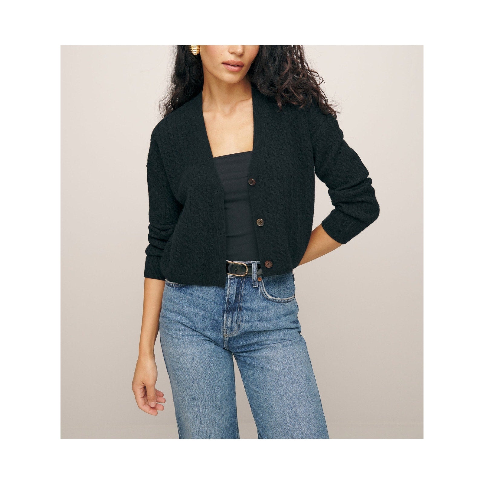 Reformation 'Giusta' Black Cashmere Cropped Cardigan Size XS - NWT