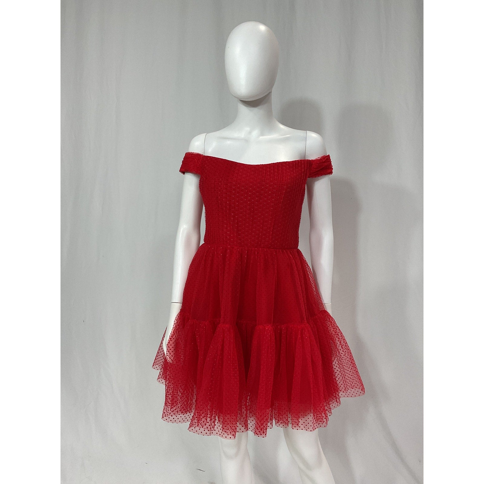Ml Monique Lhuillier 'Monique Lhuillier' Red Swiss Dot Off-The-Shoulder Minidress Size 6