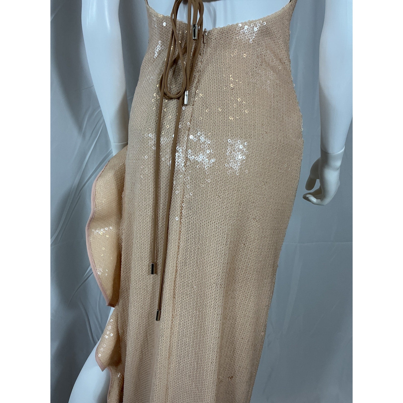 David Koma 'Ruffle' Tan Open Leg Sequin Gown Size 2 - NWT