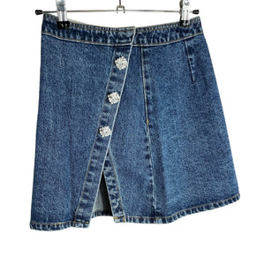 Self-Portrait Embellished Denim Wrap Front Skirt Size US 2 / UK 6