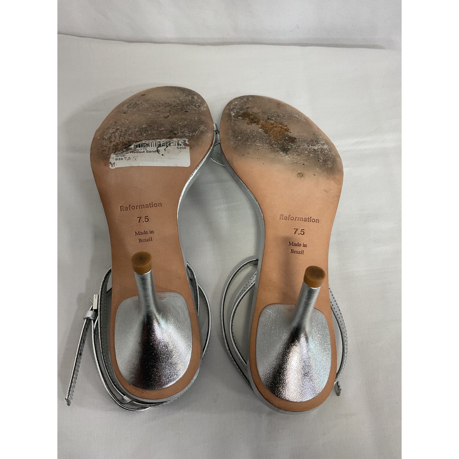 Reformation 'Selina' Silver Heeled Sandal Size 7.5