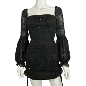 Self-Portrait Embellished Black Sequin Shirred Mini Dress Size 2
