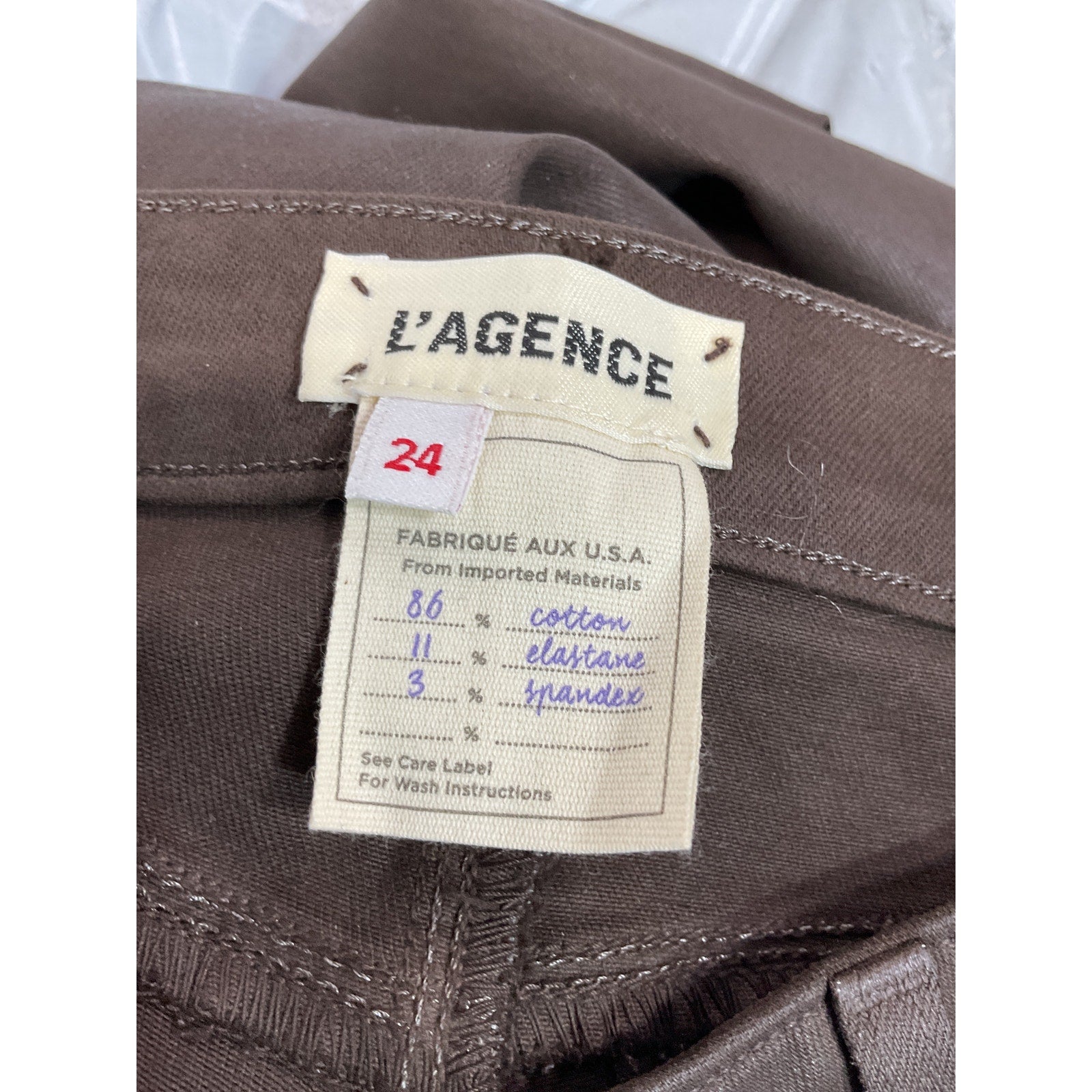 L'Agence 'Kendra' Brown Coated Denim Jean Size 24