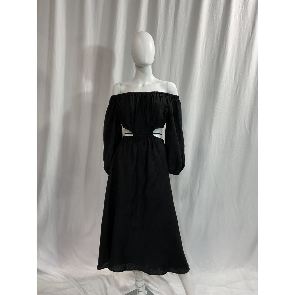 Astr The Label 'Cassian' Black Cut-Out Off Shoulder Long Sleeve Maxi Dress Size S