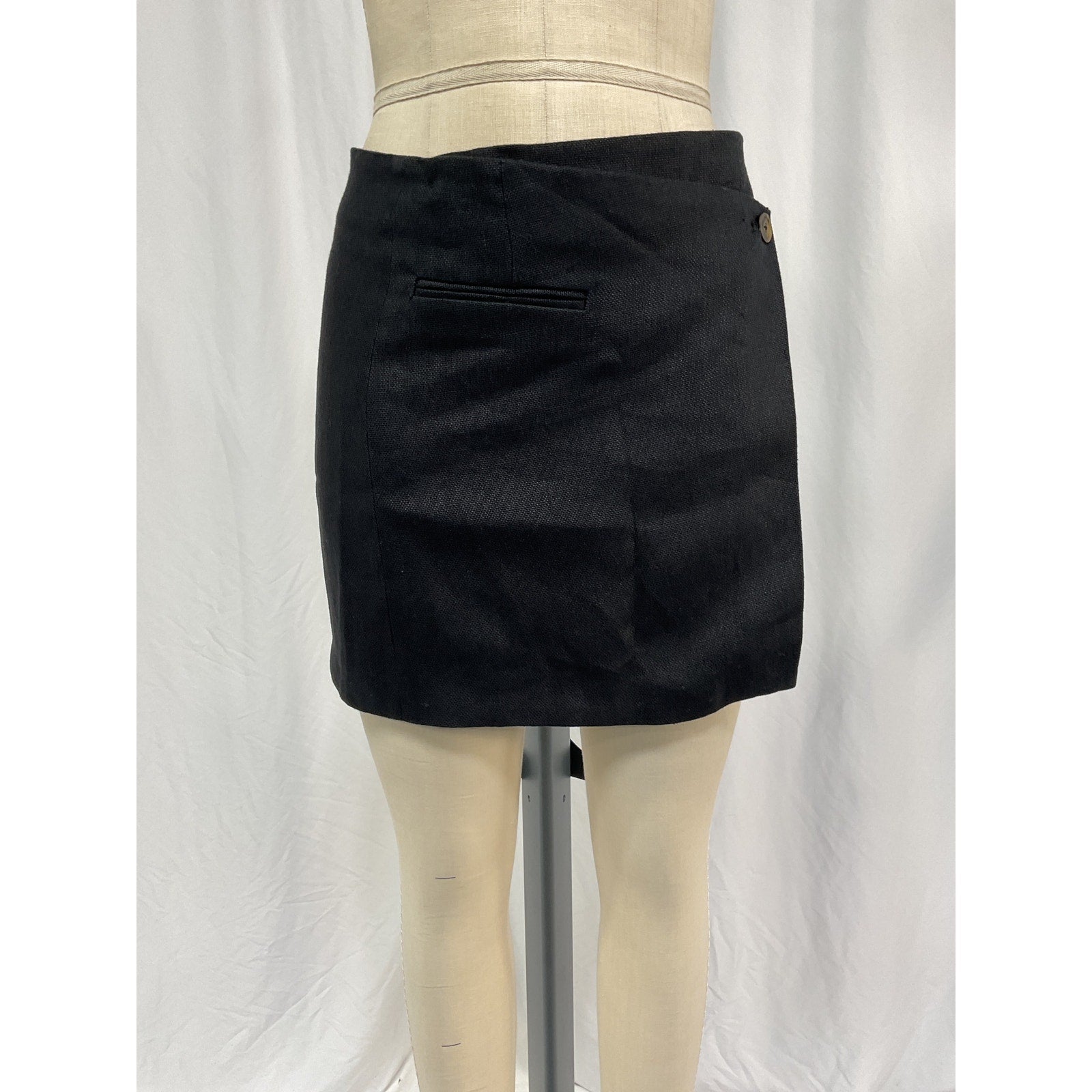 Anine Bing 'Natalia' Black Linen Wrap-Front Mini Skirt Size S