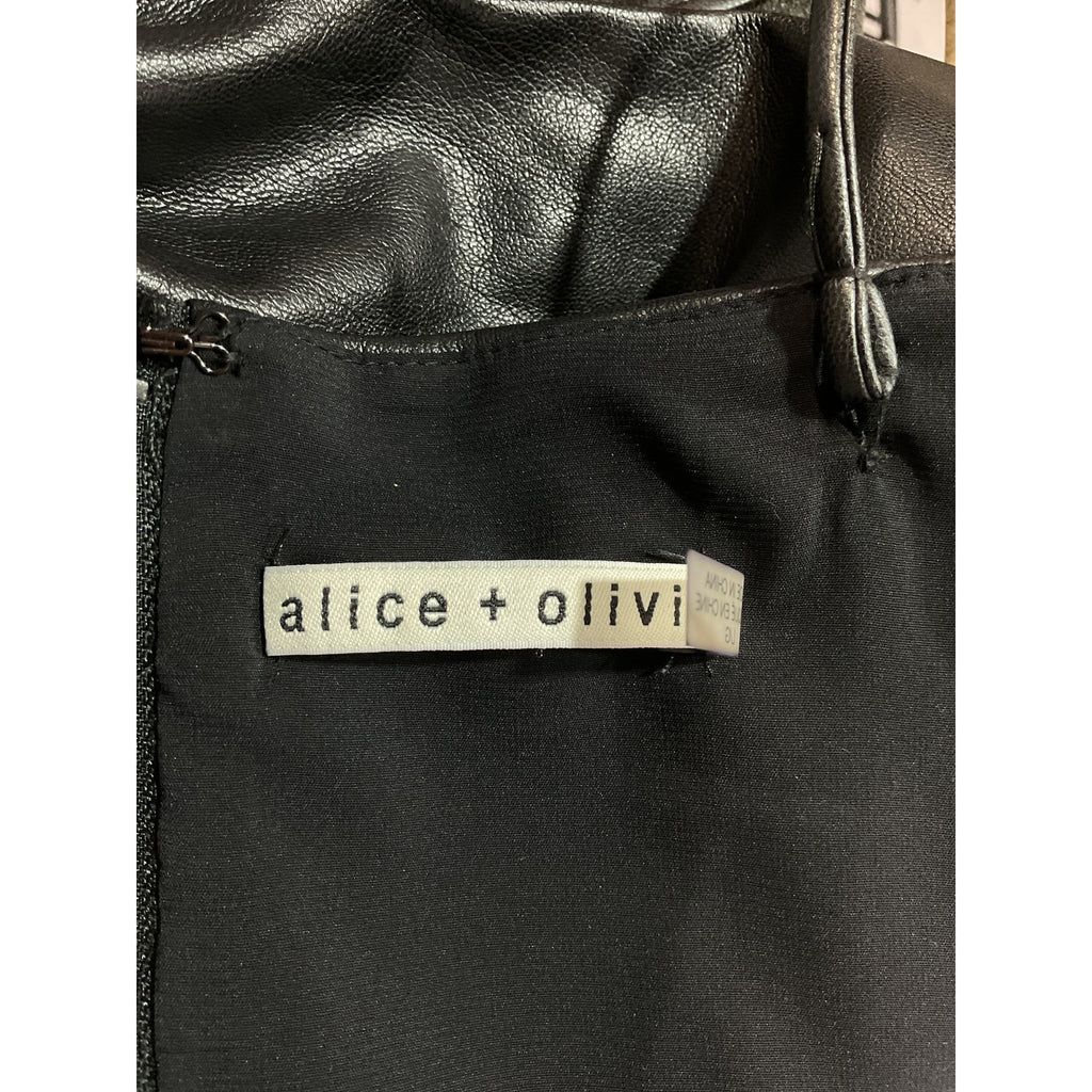 Alice + Olivia 'Zumi' Black Vegan Leather Halter Top Size L
