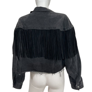 Grlfrnd Fringed Black Freya Denim Jacket Size L