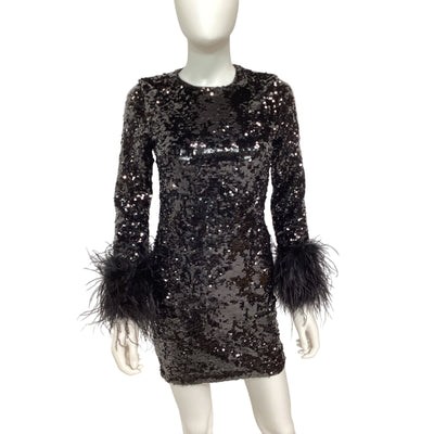 Alice + Olivia Sequined Black Delora Mini Dress Size 2