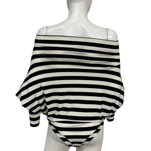Norma Kamali Striped Black All In One Bodysuit Size S