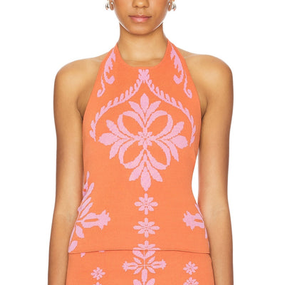 Misa Los Angeles Jacquard Orange Hali Top Tank Size XXS